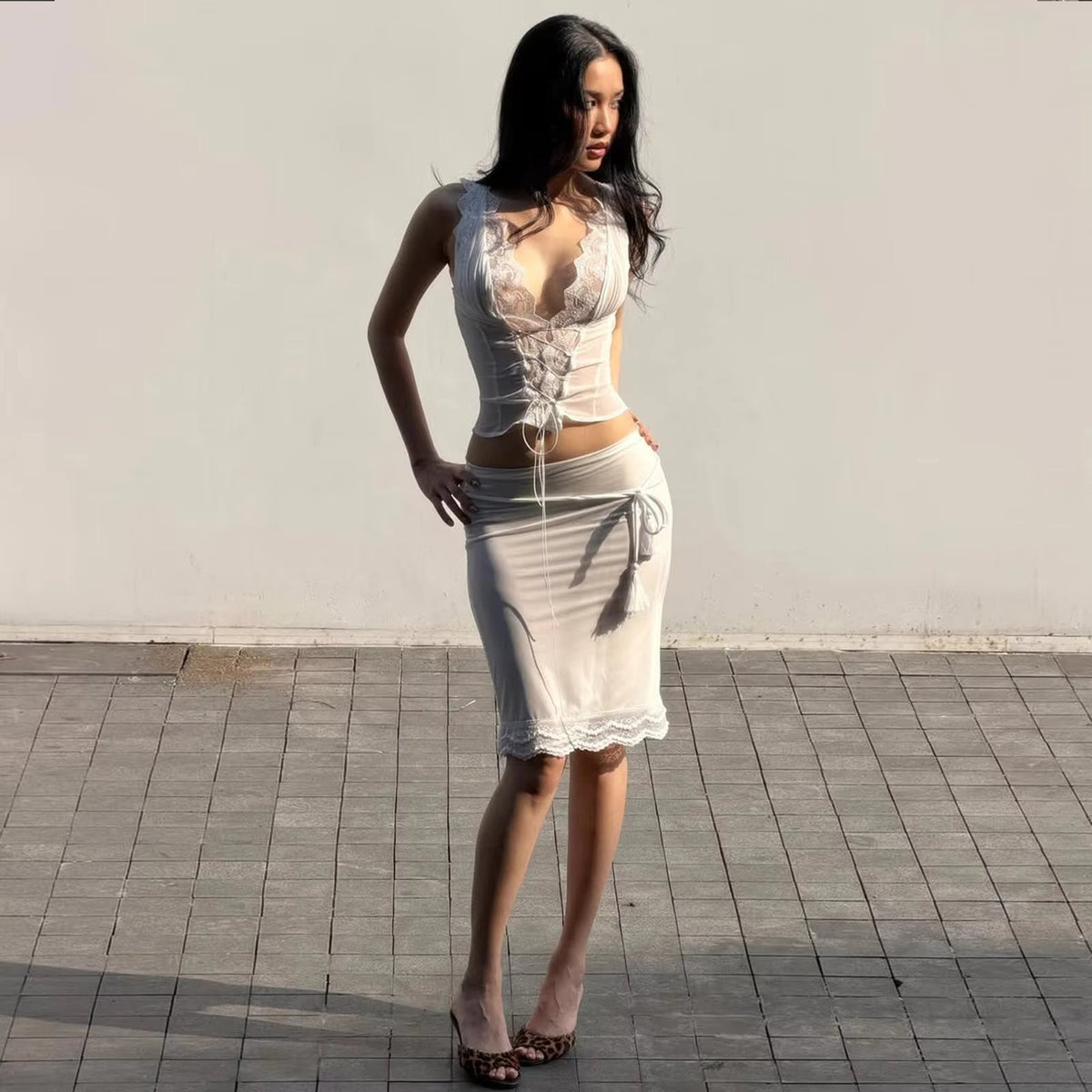 Guinevere Lace Trim Tie Back Skirt Set - Women's Fashion Skirt - Image 6