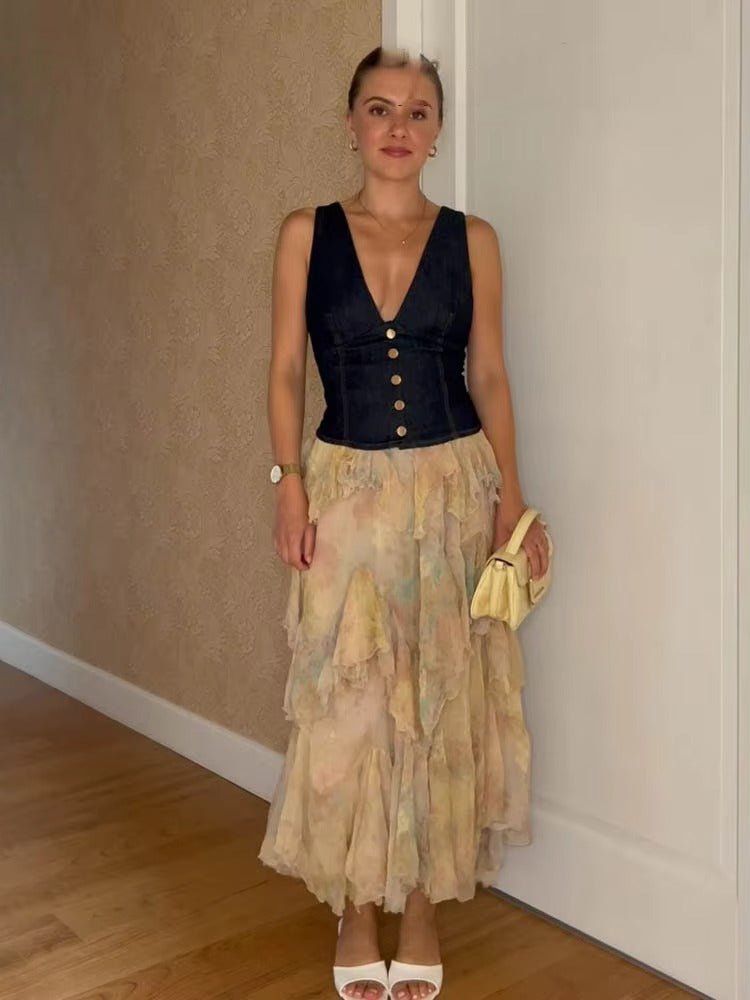 Serena Tiered Boho Maxi Skirt - Women's Fashion Skirt - Image 3
