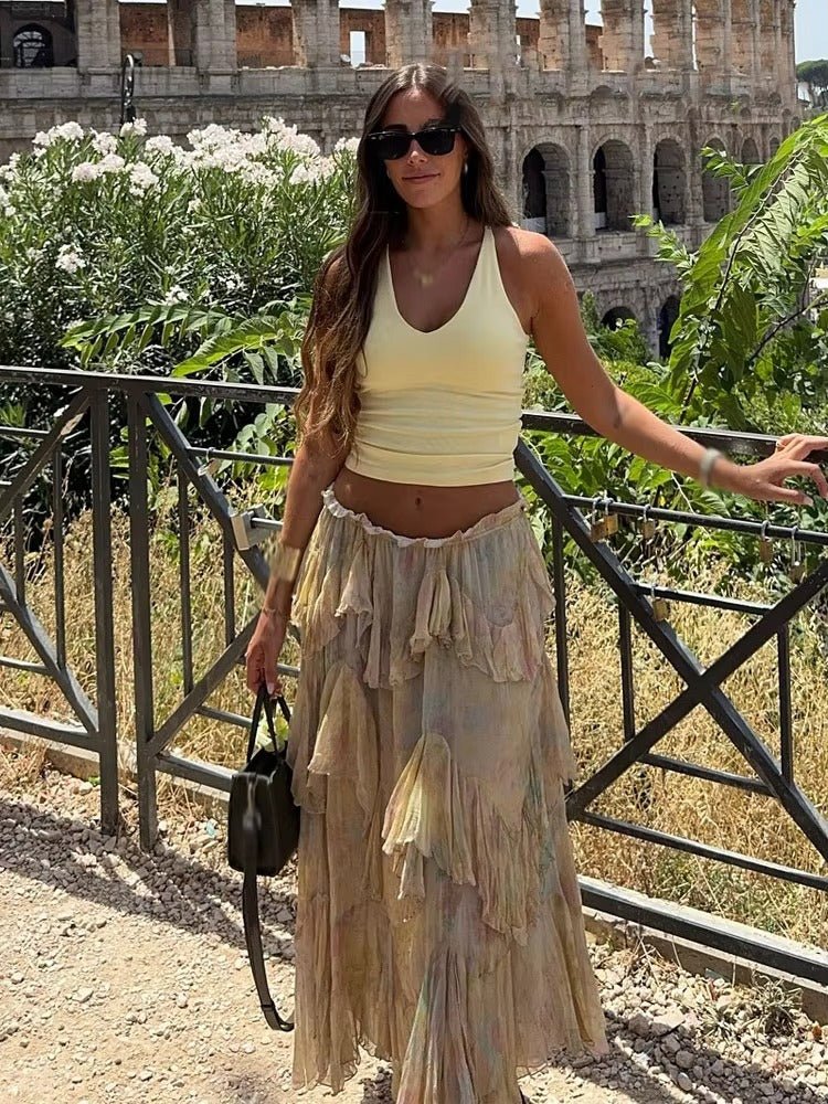 Serena Tiered Boho Maxi Skirt - Women's Fashion Skirt - Image 2