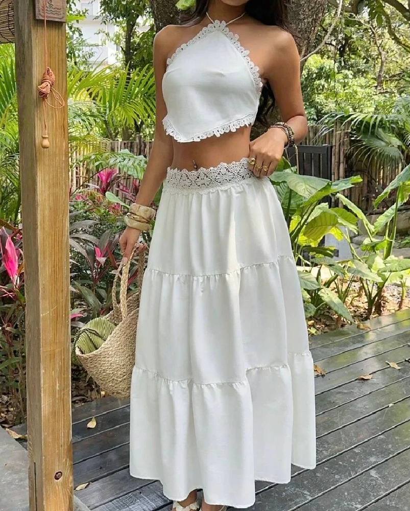 Helena Lace Halterneck Layered Skirt Set - Women's Coordinated Skirt Outfit - Image 3