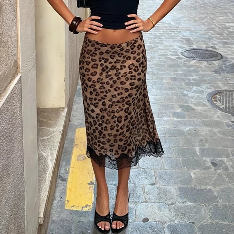 Vera Leopard Lace Midi Skirt - Women's Fashion Skirt