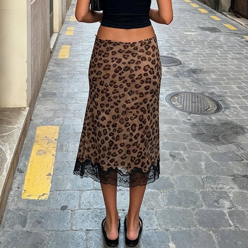Vera Leopard Lace Midi Skirt - Women's Fashion Skirt - Image 2