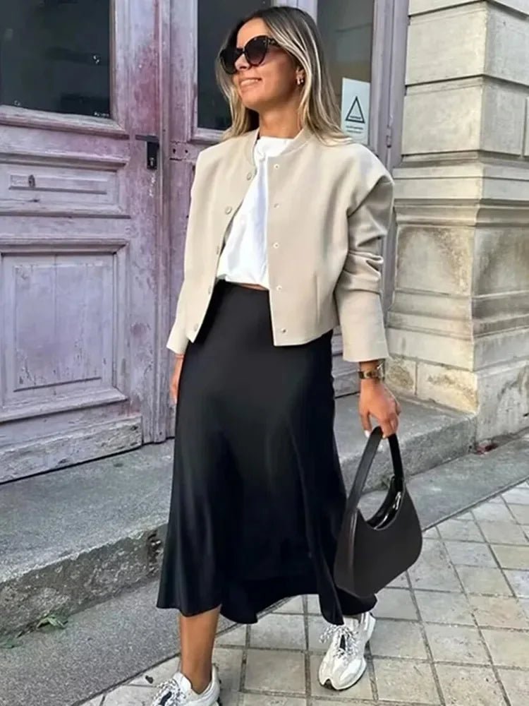 Anais High Waist Black Satin Midi Skirt for Women - Elegant Satin Skirt - Image 13