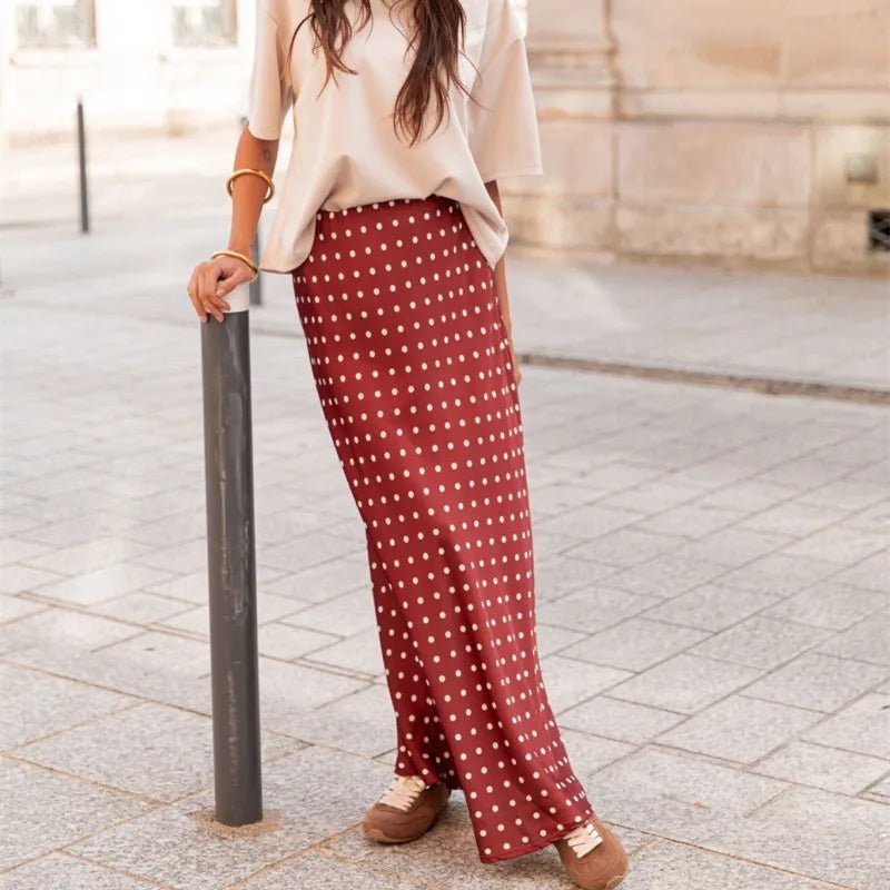 Beatrice Polka Dot Satin Maxi Skirt - Women's Fashion Skirt - Image 4