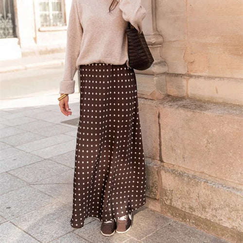 Beatrice Polka Dot Satin Maxi Skirt - Women's Fashion Skirt