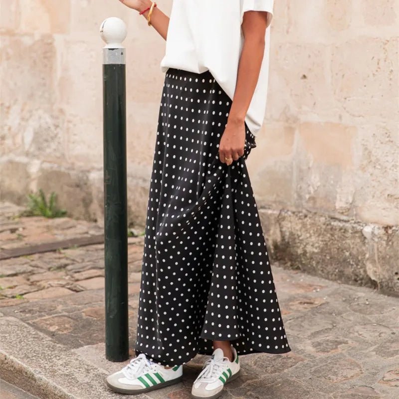 Beatrice Polka Dot Satin Maxi Skirt - Women's Fashion Skirt - Image 3