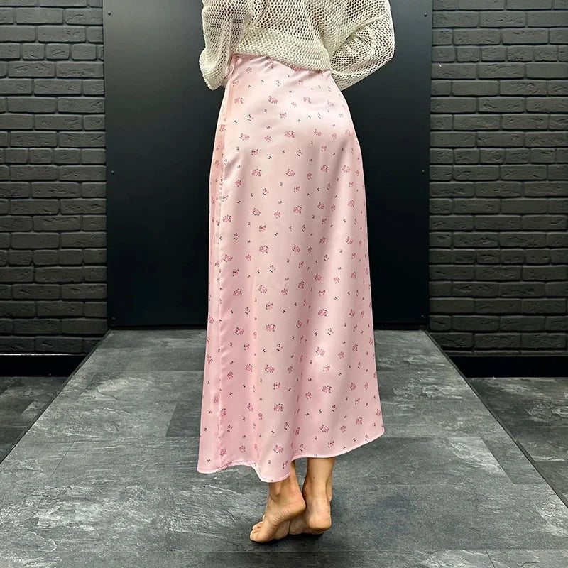 Kate High Waist Satin Printed Midi Skirt - Women's Fashion Skirt - Image 5