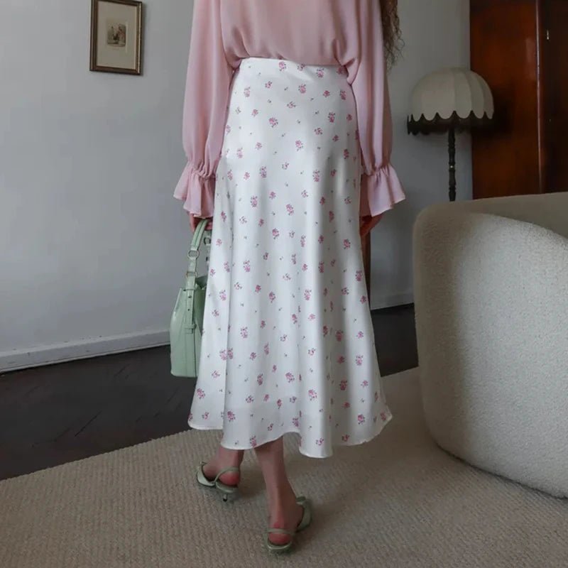 Kate High Waist Satin Printed Midi Skirt - Women's Fashion Skirt - Image 2