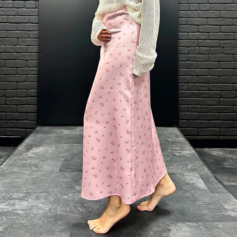Kate High Waist Satin Printed Midi Skirt - Women's Fashion Skirt - Image 3
