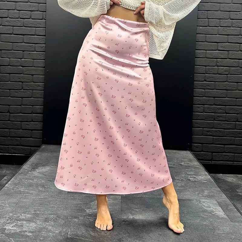 Kate High Waist Satin Printed Midi Skirt - Women's Fashion Skirt - Image 4