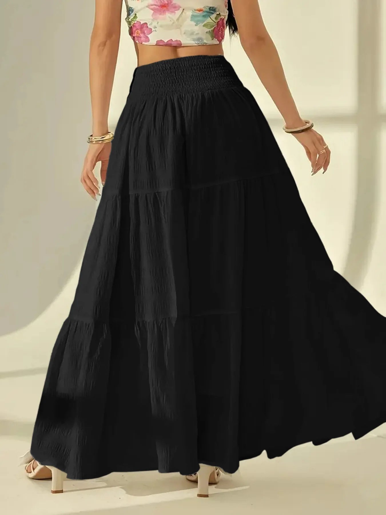 Calla Women's Tiered A-Line Maxi Skirt with Comfortable Elastic Waist - Image 6