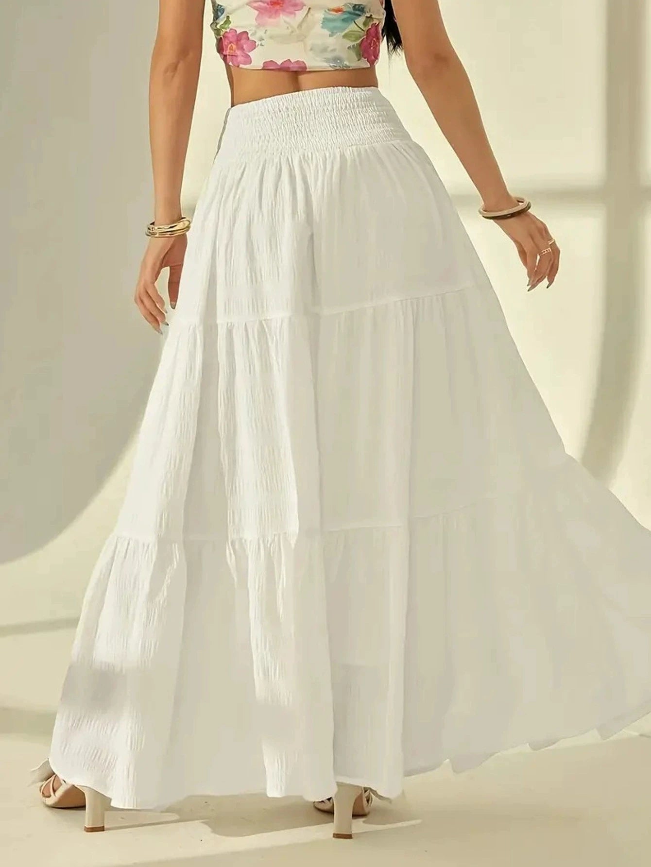 Calla Women's Tiered A-Line Maxi Skirt with Comfortable Elastic Waist - Image 3