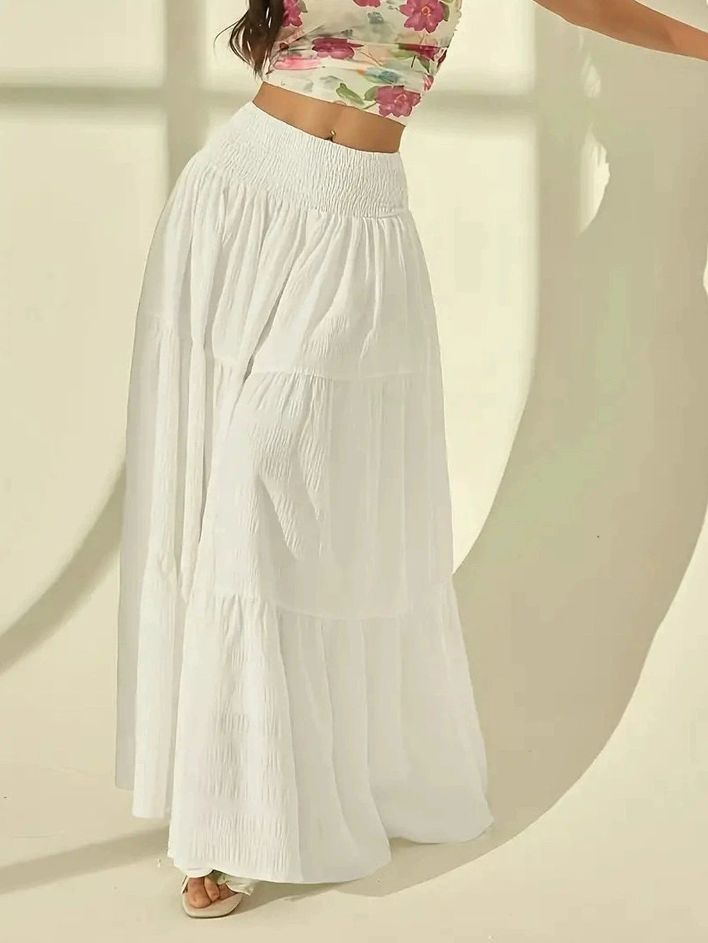 Calla Women's Tiered A-Line Maxi Skirt with Comfortable Elastic Waist - Image 2