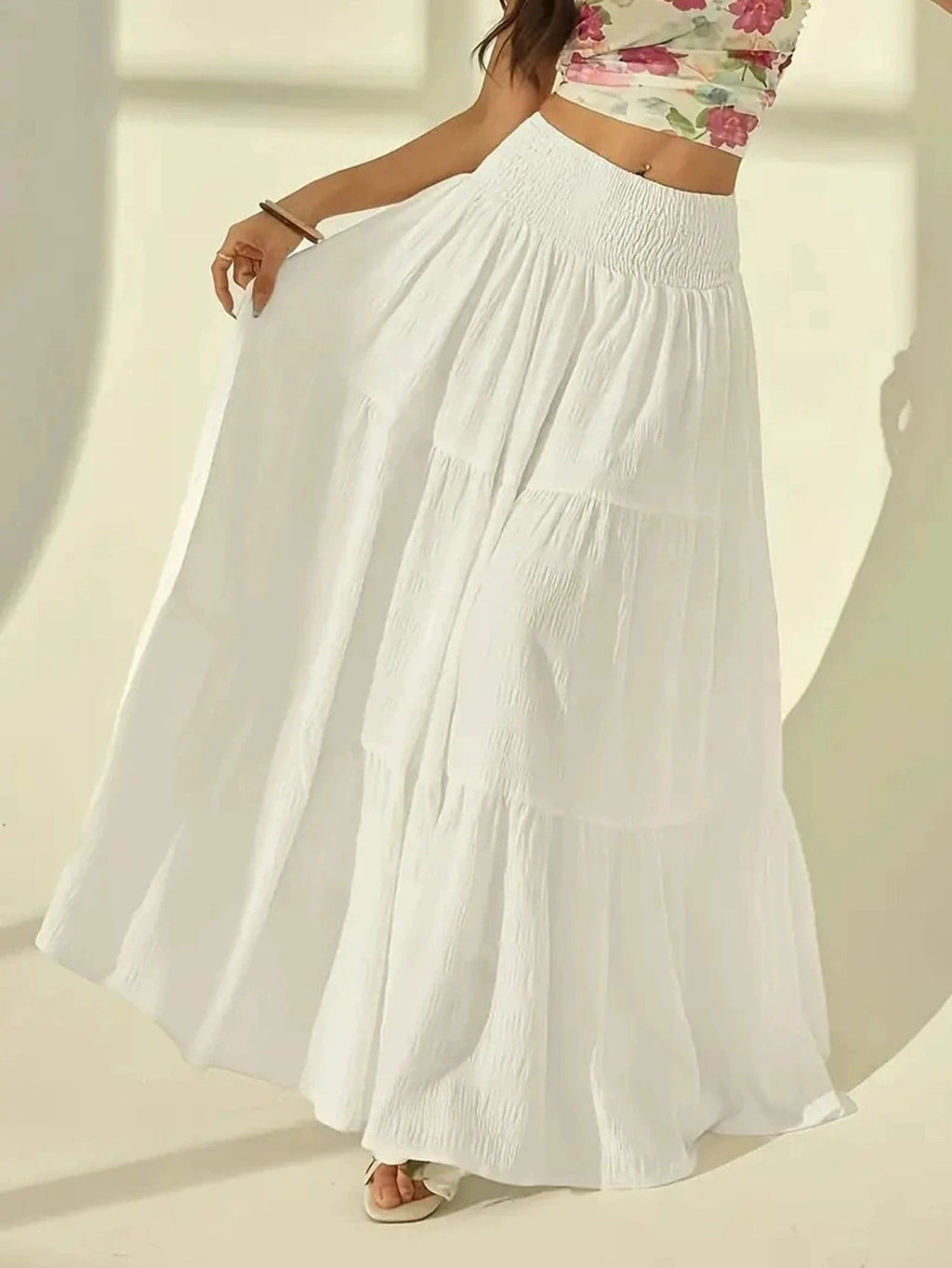 Calla Women's Tiered A-Line Maxi Skirt with Comfortable Elastic Waist - Image 4