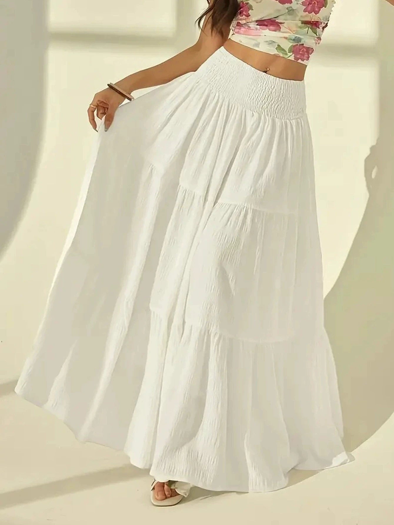 Calla Women's Tiered A-Line Maxi Skirt with Comfortable Elastic Waist - Image 4