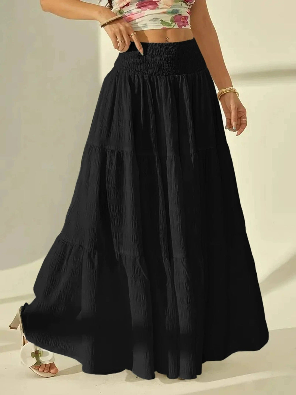 Calla Women's Tiered A-Line Maxi Skirt with Comfortable Elastic Waist - Image 7