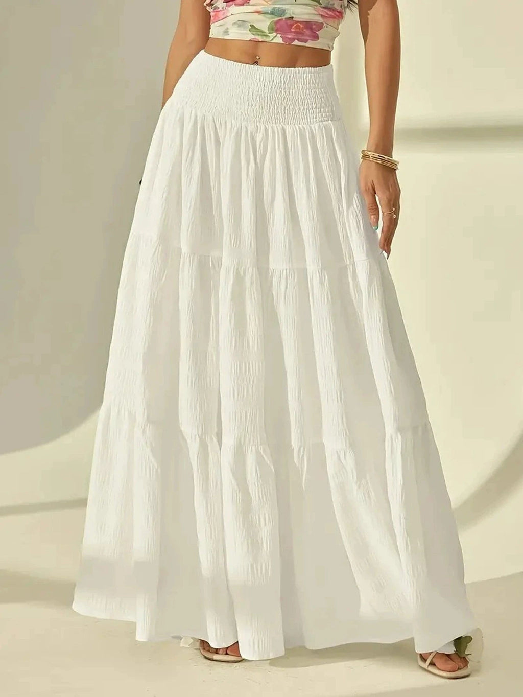 Calla Women's Tiered A-Line Maxi Skirt with Comfortable Elastic Waist