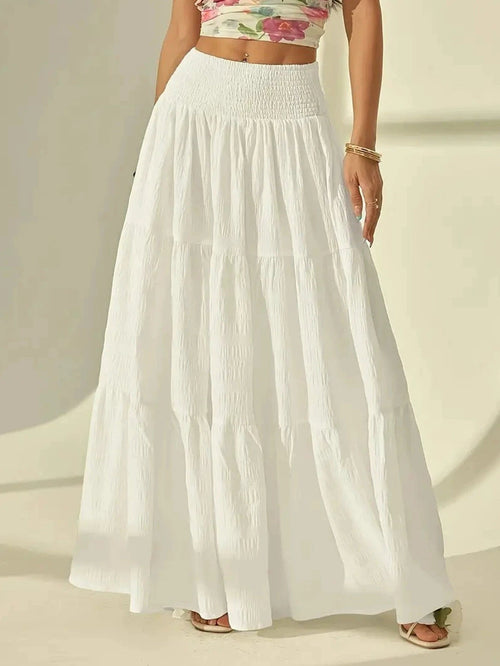 Calla Women's Tiered A-Line Maxi Skirt with Comfortable Elastic Waist