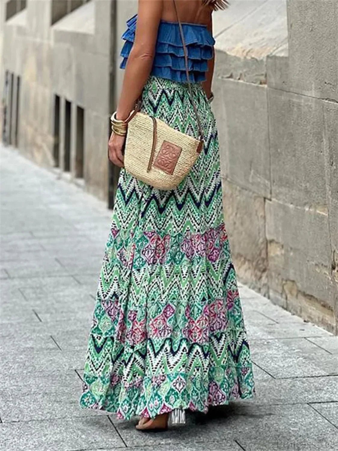 Celeste Flowy Boho Print Ruffled Hem Skirt - Women's Fashion Skirt - Image 4
