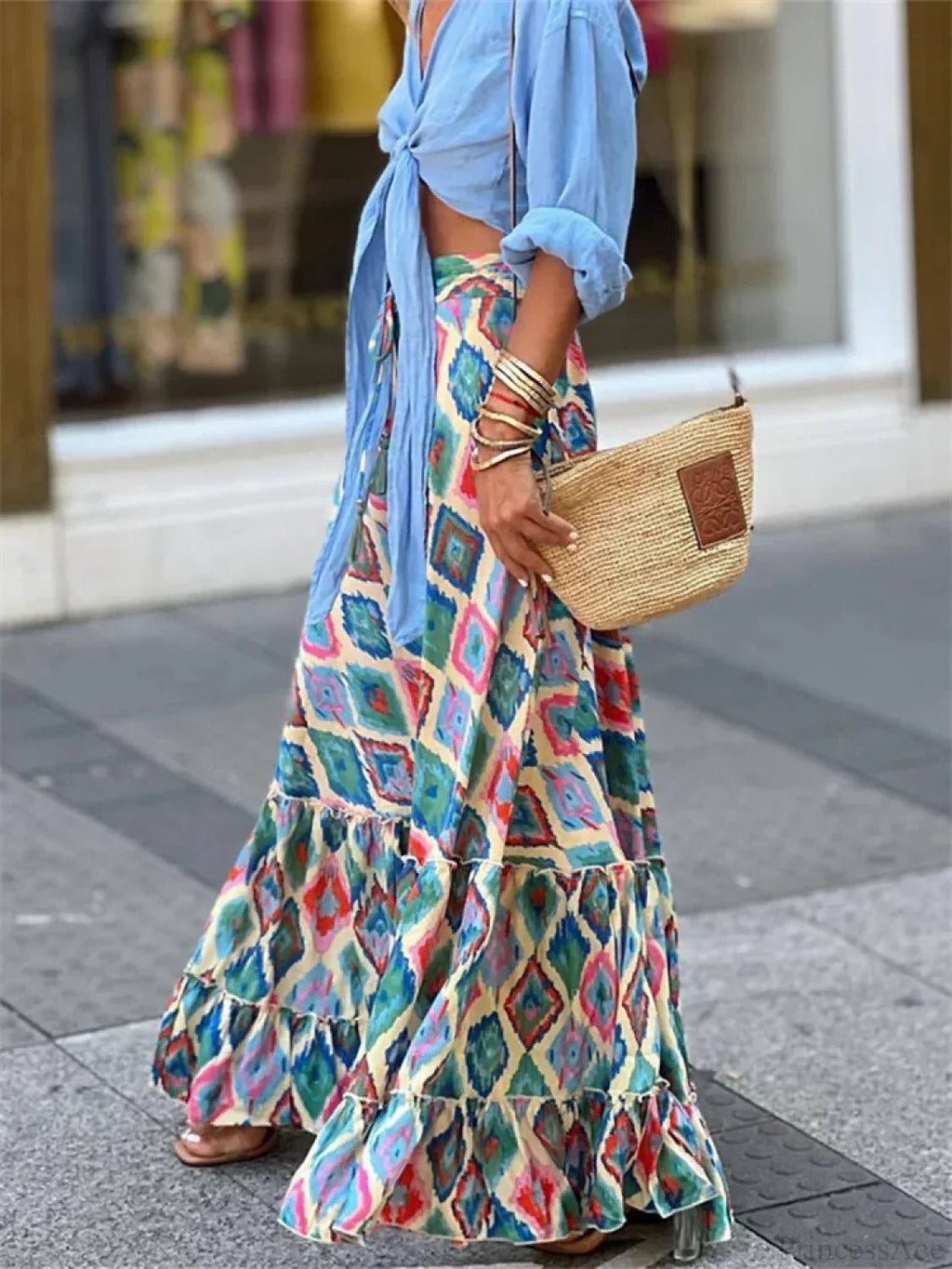 Celeste Flowy Boho Print Ruffled Hem Skirt - Women's Fashion Skirt - Image 5