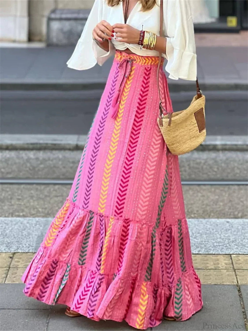 Celeste Flowy Boho Print Ruffled Hem Skirt - Women's Fashion Skirt - Image 6