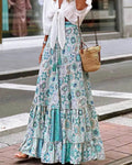 Celeste Flowy Boho Print Ruffled Hem Skirt - Women's Fashion Skirt