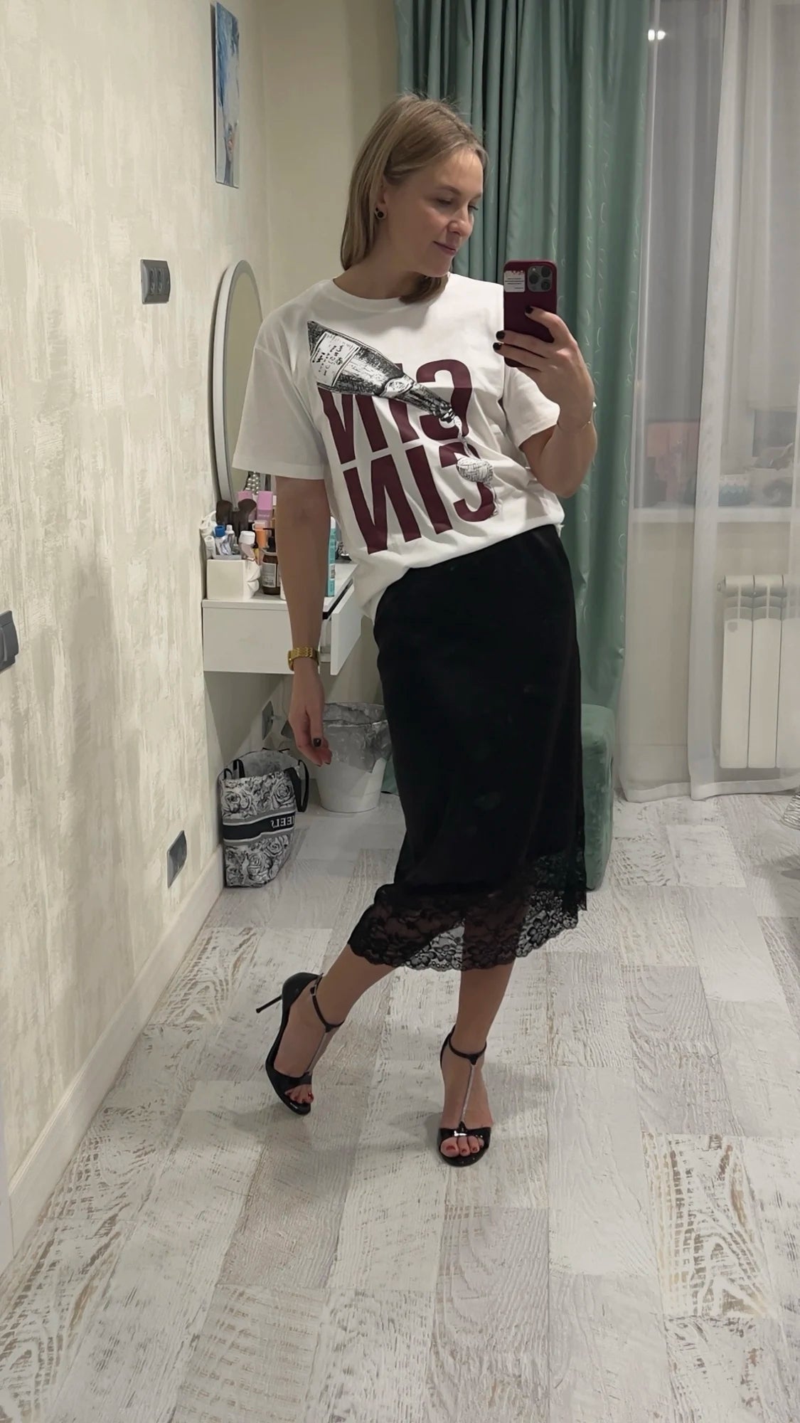 Cheska Lace Hem Satin Long Skirt with Slit - Women's Fashion Skirt - Image 4