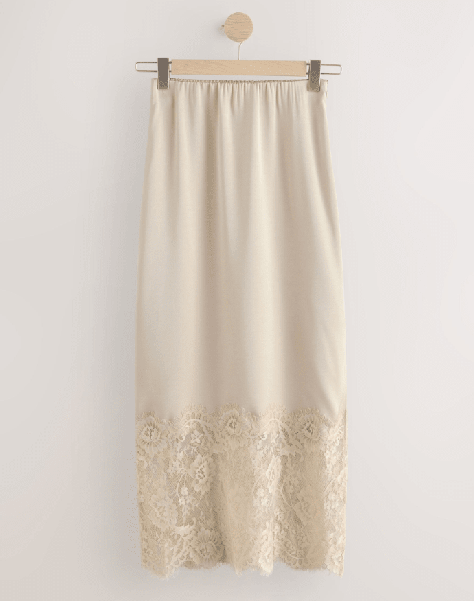 Cheska Lace Hem Satin Long Skirt with Slit - Women's Fashion Skirt - Image 2