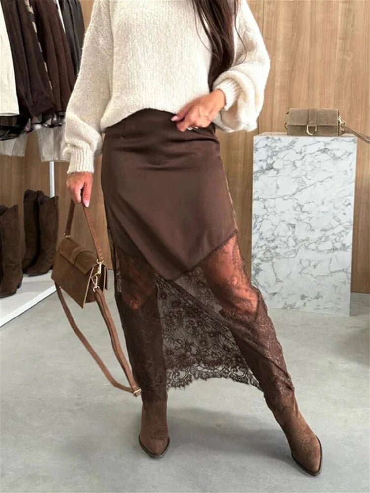 Lia Satin Lace Maxi Skirt - Women's Fashion Skirt