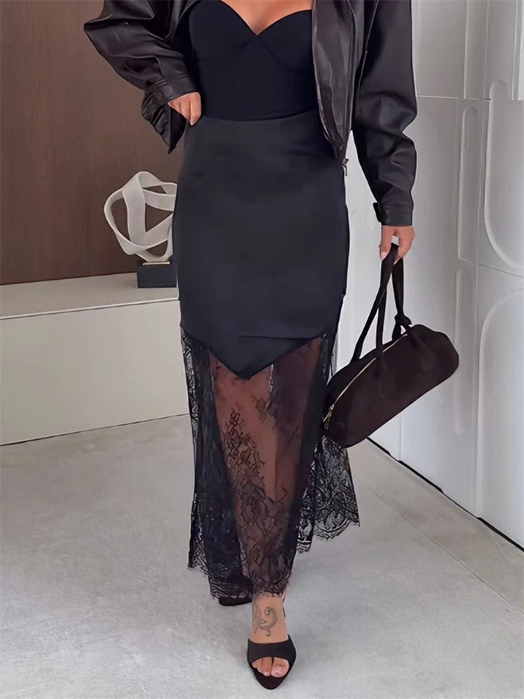 Lia Satin Lace Maxi Skirt - Women's Fashion Skirt - Image 4