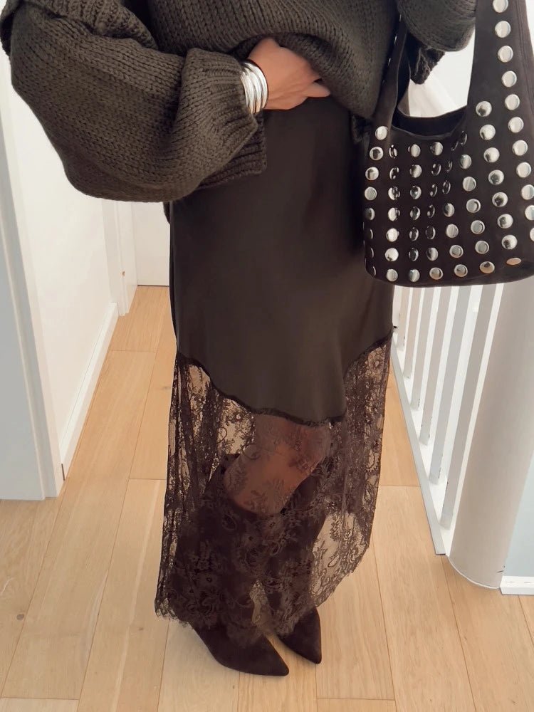 Lia Satin Lace Maxi Skirt - Women's Fashion Skirt - Image 3