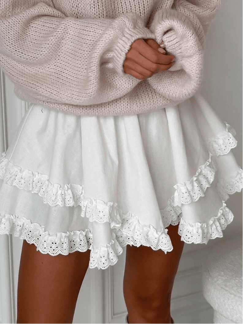 Kyrie Ruffled Trim Layered Mini Skirt - Women's Fashion Skirt - Image 3