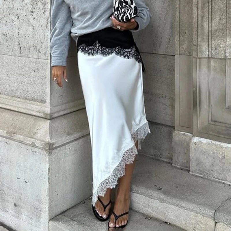 Leslie Asymmetric Midi Skirt - Women's Fashion Skirt - Image 2