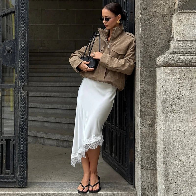 Leslie Asymmetric Midi Skirt - Women's Fashion Skirt - Image 6