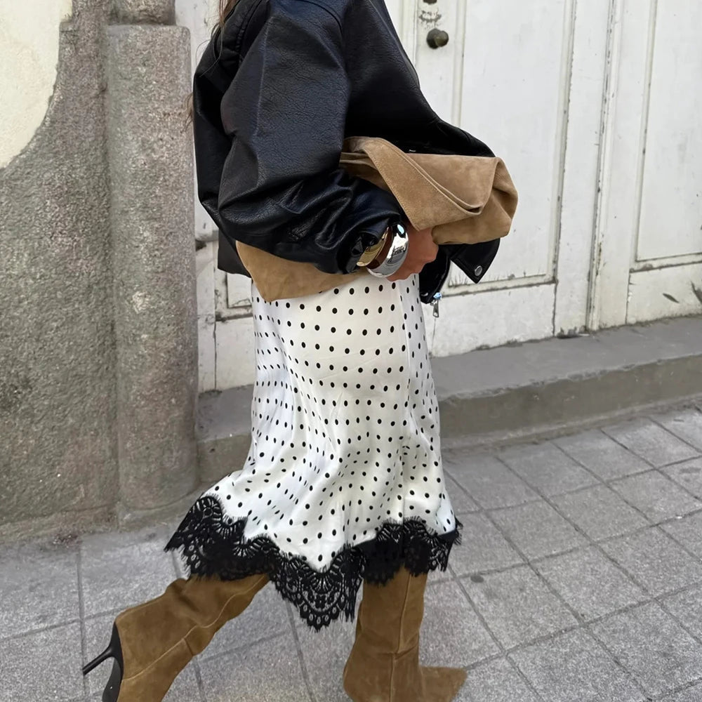 Nicky Retro Dots Lace Midi Skirt - Women's Fashion Skirt - Image 6