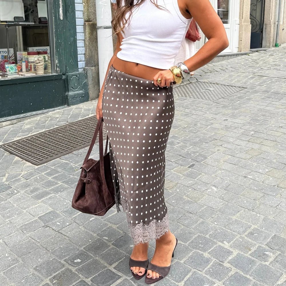 Nicky Retro Dots Lace Midi Skirt - Women's Fashion Skirt