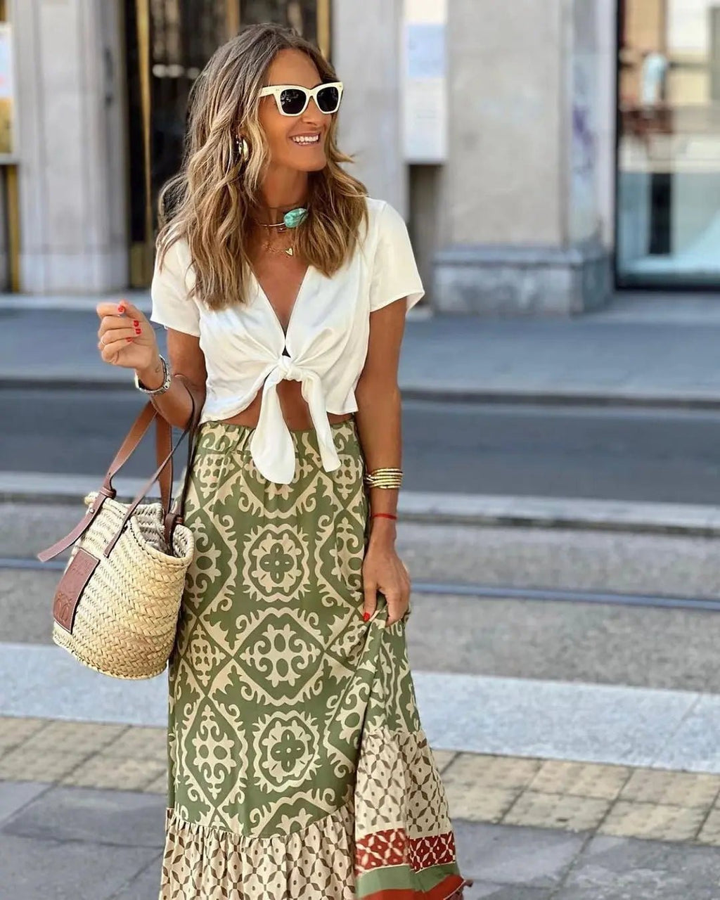 Rhea Boho Printed Midi Swing Skirt - Women's Fashion Skirt - Image 3