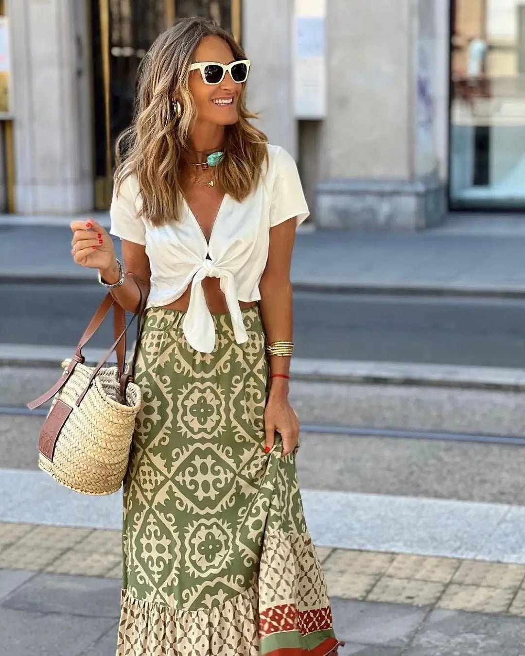 Rhea Boho Printed Midi Swing Skirt - Women's Fashion Skirt - Image 3