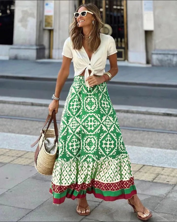 Rhea Boho Printed Midi Swing Skirt - Women's Fashion Skirt - Image 7