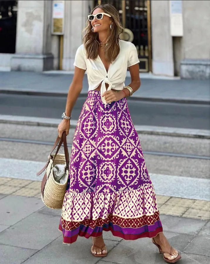 Rhea Boho Printed Midi Swing Skirt - Women's Fashion Skirt - Image 6