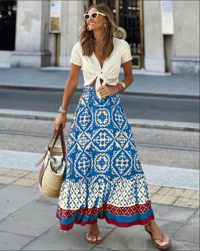 Rhea Boho Printed Midi Swing Skirt - Women's Fashion Skirt - Image 4
