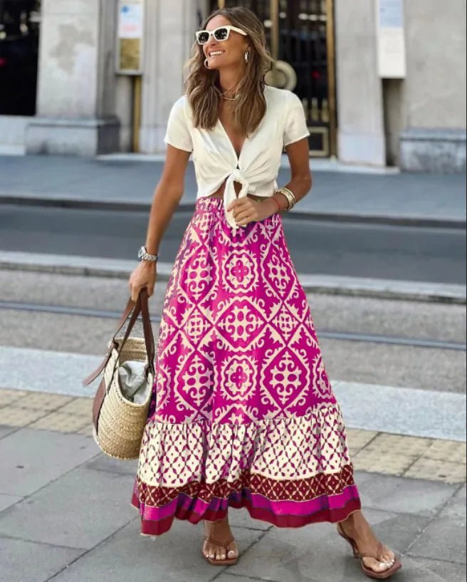 Rhea Boho Printed Midi Swing Skirt - Women's Fashion Skirt - Image 5
