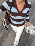 Alicia Striped Polo Knit Pullover - Women's Cozy Knitwear - Image 2