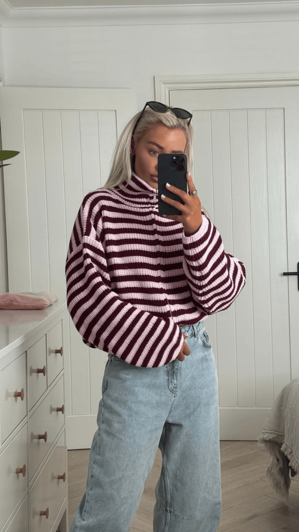 Hanna Striped High-Neck Knit Sweater - Women's Cozy Knitwear - Image 3