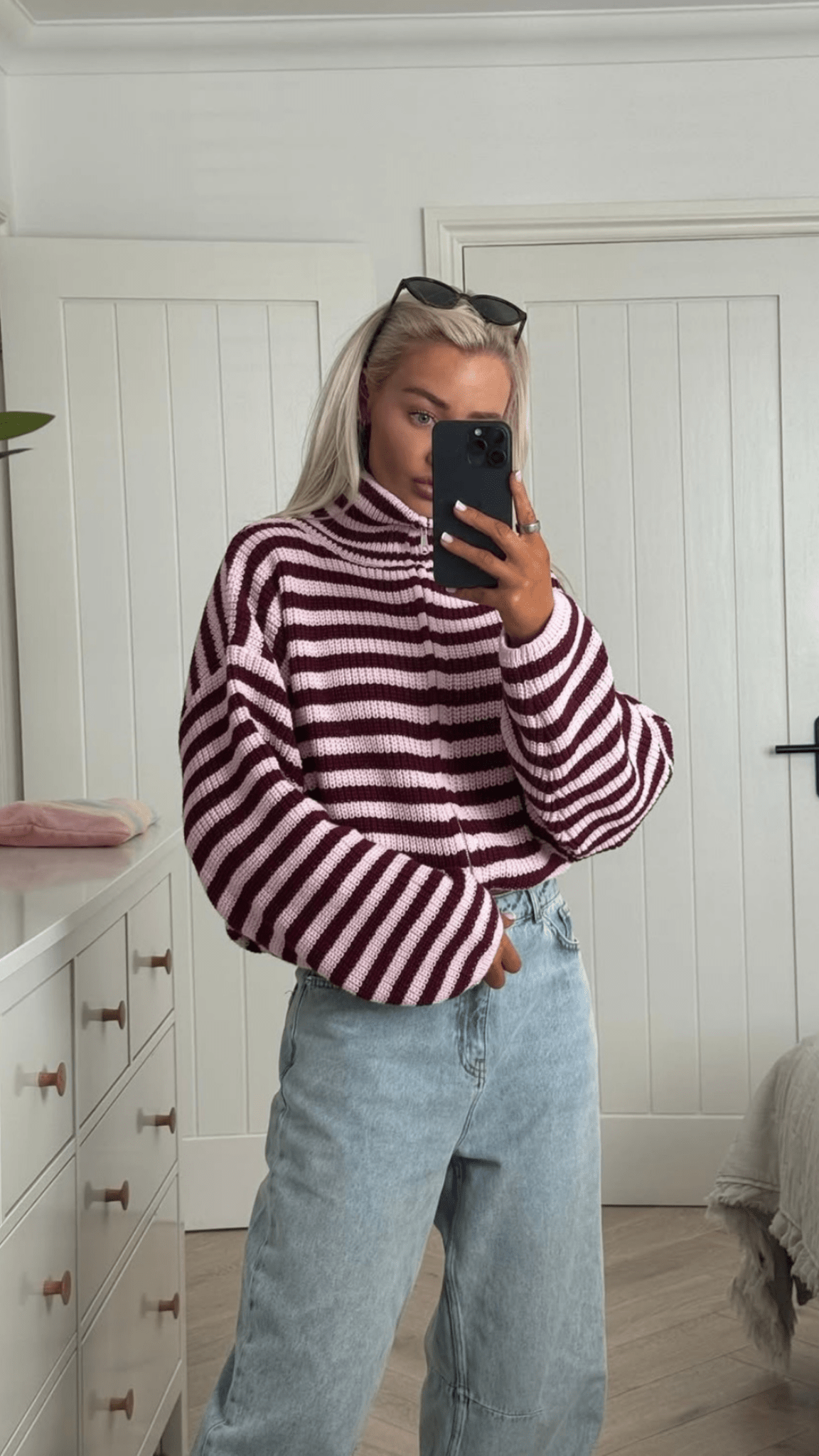 Hanna Striped High-Neck Knit Sweater - Women's Cozy Knitwear - Image 3