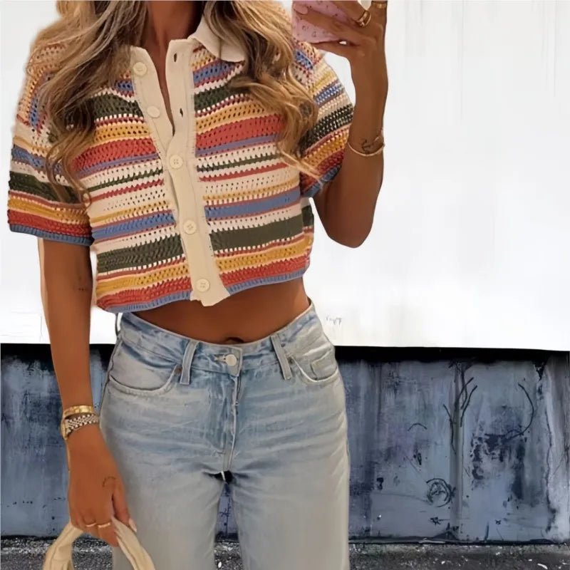 Jasmin Crochet Crop Sweater Shorts Set - Women's Cozy Knitwear - Image 15