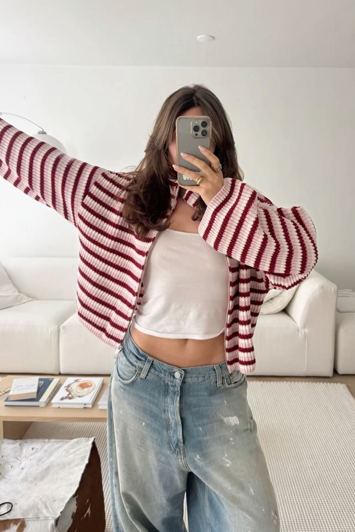 Nora Oversized Striped Zip Knit Sweater - Women's Cozy Knitwear - Image 4
