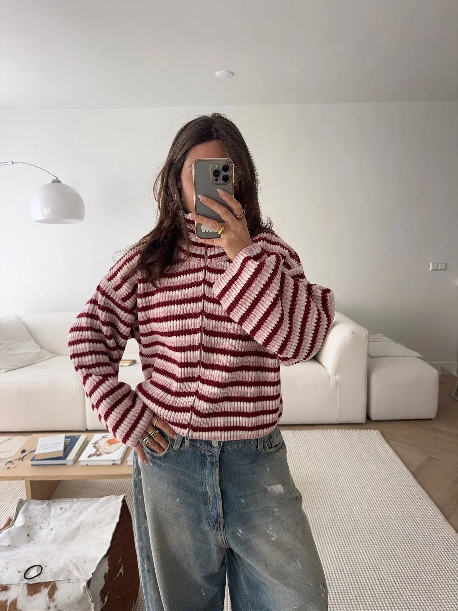 Nora Oversized Striped Zip Knit Sweater - Women's Cozy Knitwear - Image 5