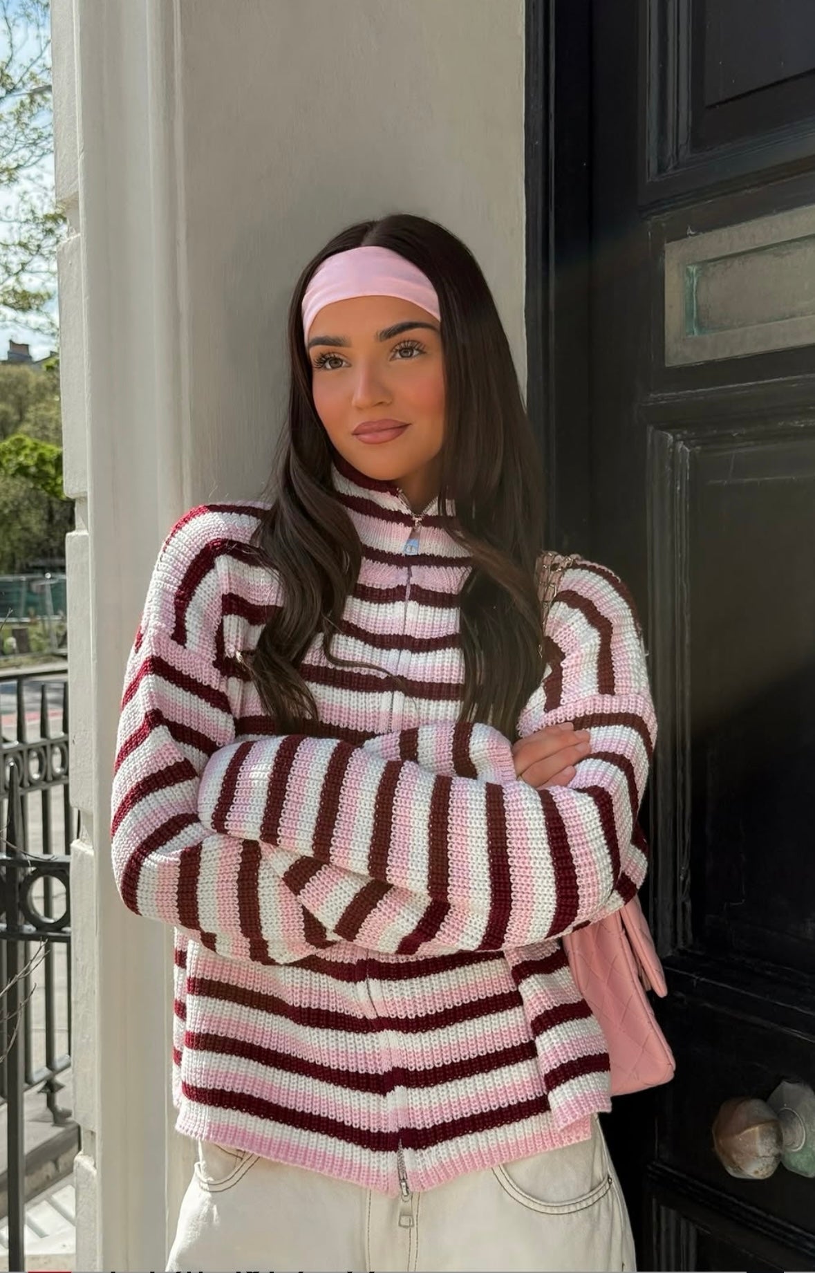 Nora Oversized Striped Zip Knit Sweater - Women's Cozy Knitwear - Image 3