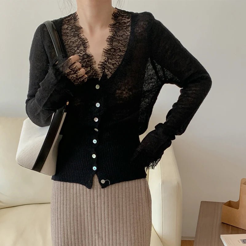 Aurelie Knitted Lace Cardigan - Women's Cozy Knitwear - Image 8
